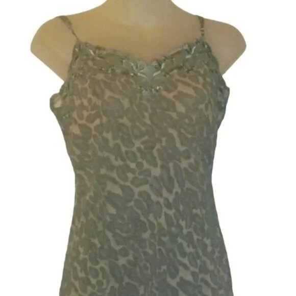 Victoria's Secret Green Vintage y2k Leopard Print Sheer Lace Chemise Slip - Picture 2 of 5